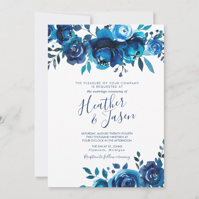 Invitation Indigo Mood Floral Mariage (Devant)