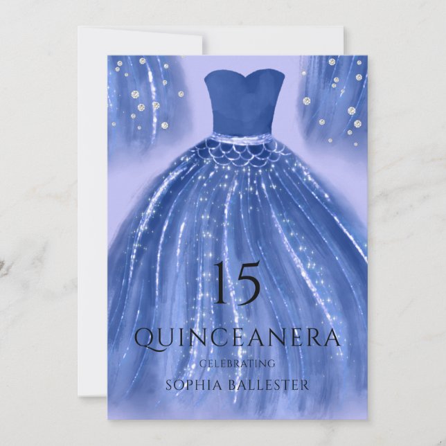 Invitation Indigo Sous La Robe De Sirène De Mer Quinceanera (Devant)