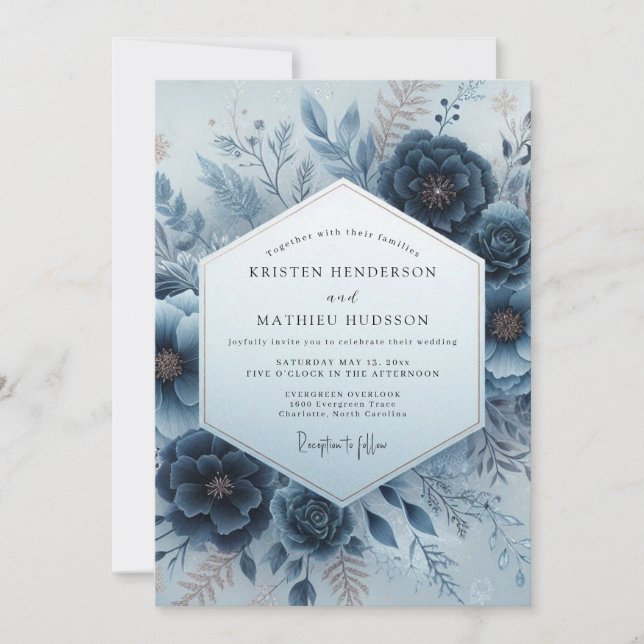 Invitation Indigo Wintry Flora Wedding (Devant)