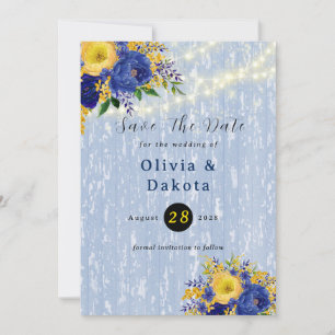 Invitation Indigo Yellow Peony Wood Lights Enregistrer La Car