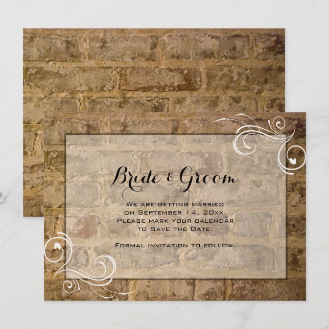Invitation Industrie Chic briques Swirl Wedding Enregistrer l (Devant / Derrière)