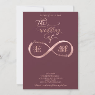 Invitation Infini or rose calligraphie monogramme romantique
