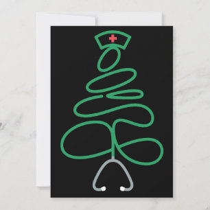 Invitation Infirmière de Noël Stéthoscope Arbre Chapeau de Pè