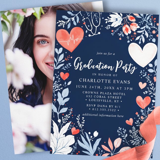 Invitation Infirmière Diplôme Stethoscope Coeurs Photo (Créateur téléchargé)