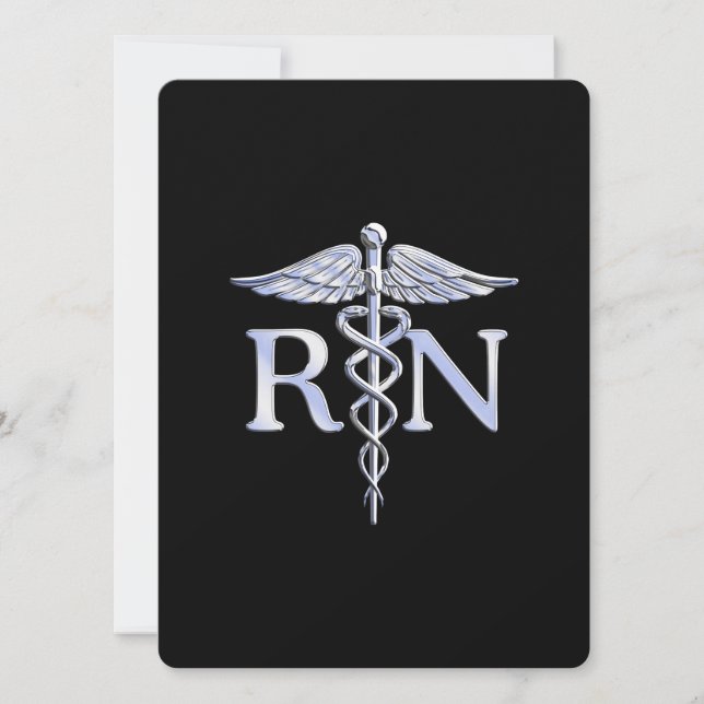 Invitation Infirmière inscrite RN Silver Caduceus en noir (Devant)