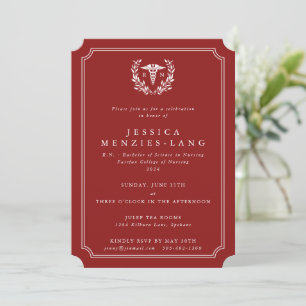 Invitation Infirmière inscrite rouge Caduceus+Laurel Wreath