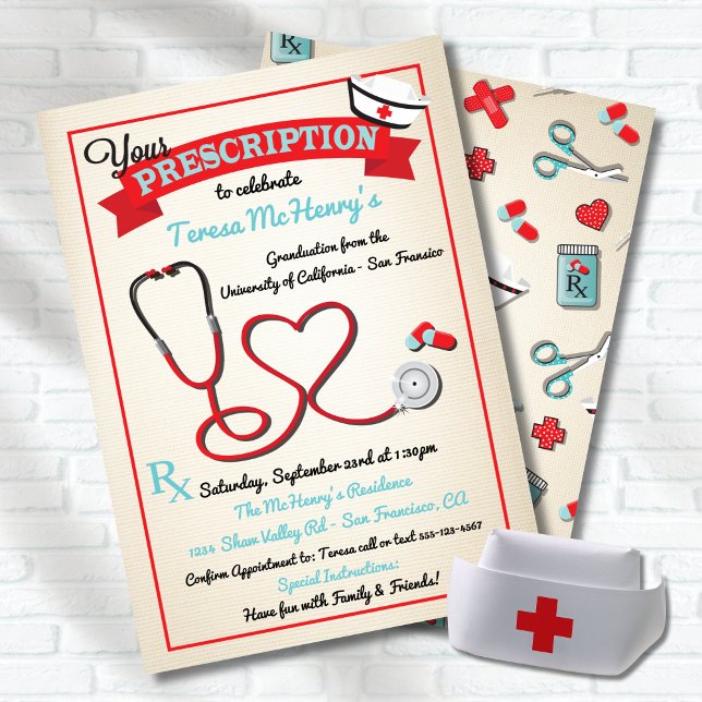 Invitation Infirmière Médicale Graduation Coeur Stethoscope I (Créateur téléchargé)