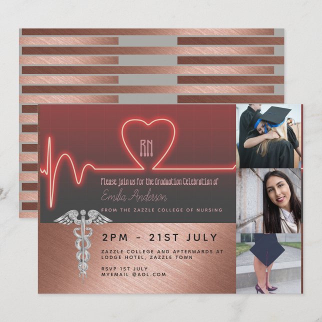Invitation Infirmière - PHOTO RN Rose Gold (Devant / Derrière)