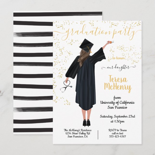 Invitation Infirmière Portrait Personnalisée Inv Médicale Gra (Devant / Derrière)