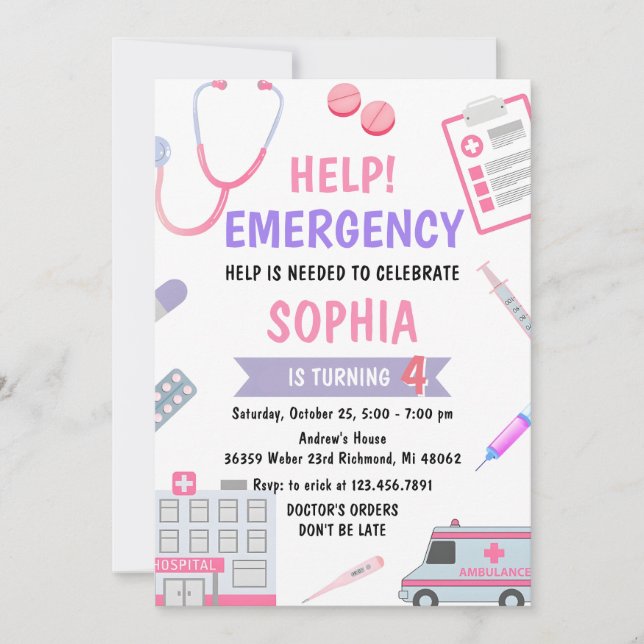 Invitation Infirmière sur mesure Pretend Anniversaire (Devant)