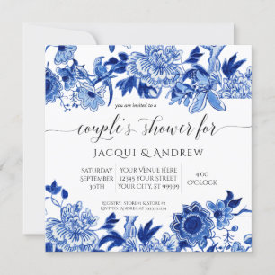 Invitation Influence Asiatique Bleu clair Couples Floral Douc