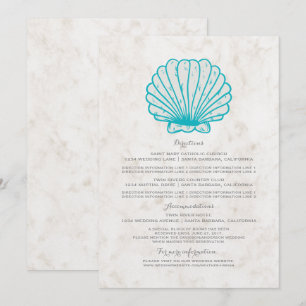 Invitation Informations de mariage coquillage rustique turquo