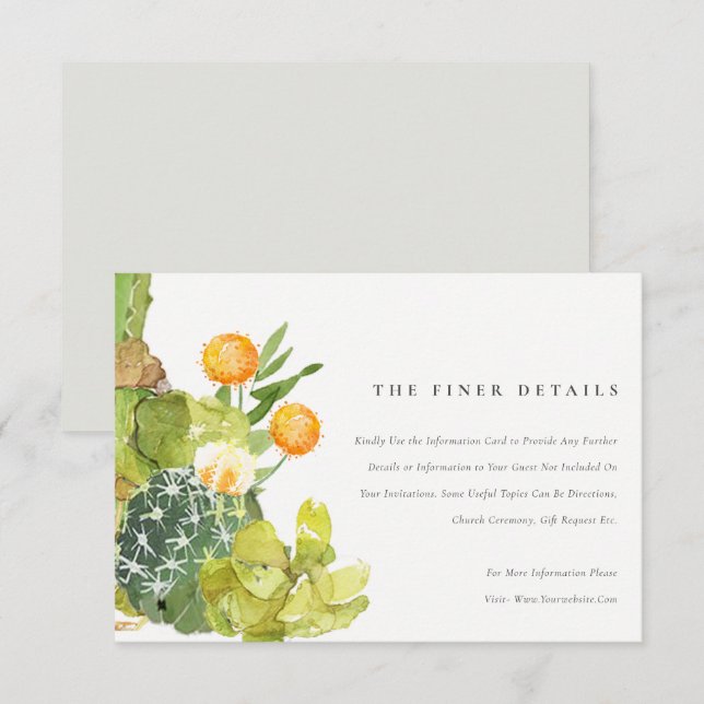 INVITATION INFORMATIONS FLORALES SUR L'AQUARELLE DE CACTUS SU (Devant / Derrière)