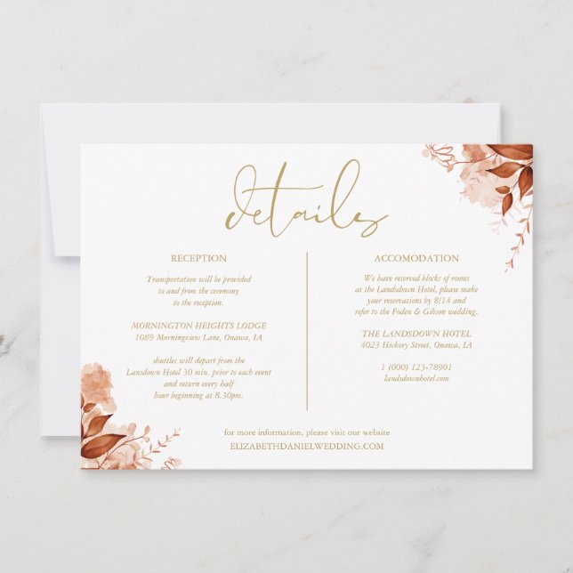 Invitation Informations sur le Mariage d'or floral automne (Devant)