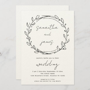 Invitation Informel Laurel Leaf Line Art QR Code Mariage