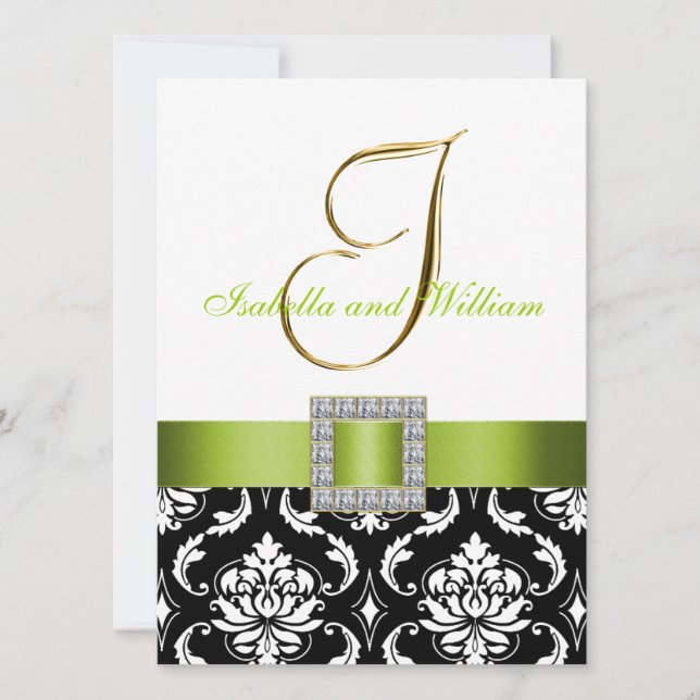Invitation initiale au mariage blanc noir vert (Devant)