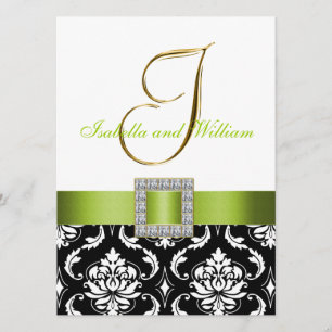 Invitation initiale au mariage blanc noir vert