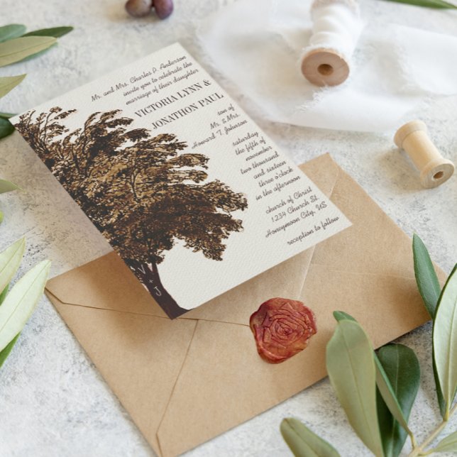 Invitation Initiales de l'arbre d'amour romantique dans le Ma (Créateur téléchargé)