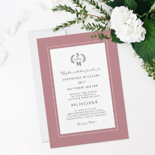 Invitation Initiales élégantes en rose poudré en calligraphie