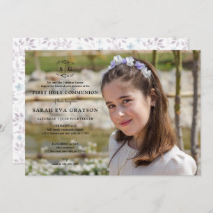 Invitation Initiales en fer - Première communion sainte foncé