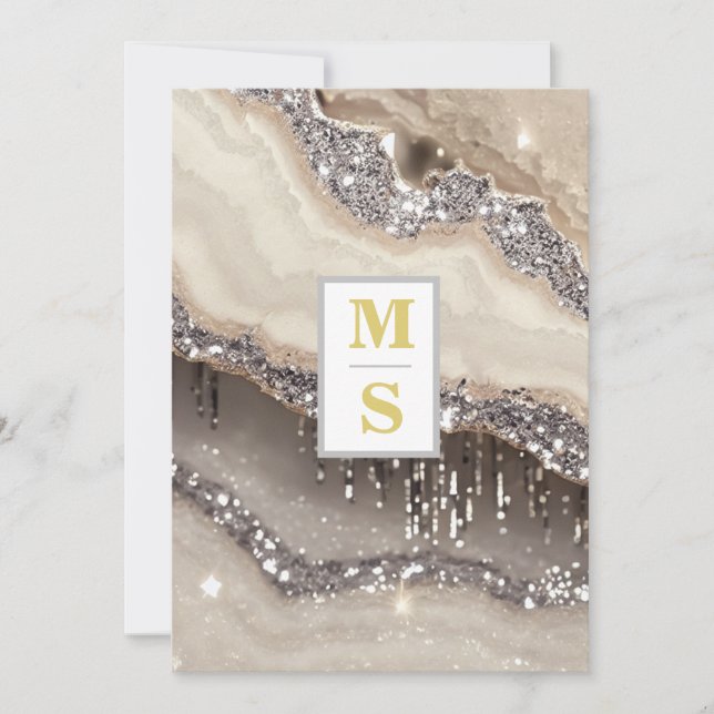 Invitation *~ Initiales en IVORY ARGENT RSVP Mariage AR66 QR (Devant)