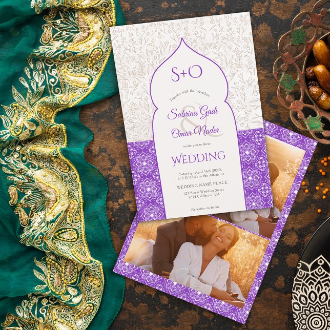 Invitation Initiales florales violettes marocaines 3 mariage  (Créateur téléchargé)