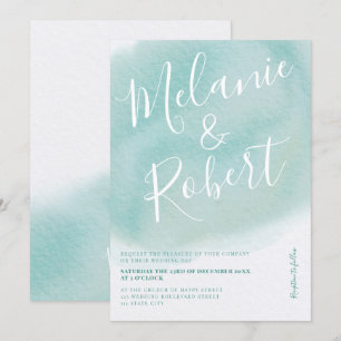 Invitation Initiales modernes turquoise en aquarelle mariage