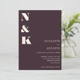 Invitation Initiales Monogramme Boho Mariage Photo Hiver Prun