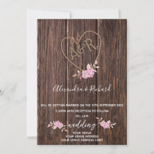 Invitation Initiales monogramme bois effet sculpté arbre invi
