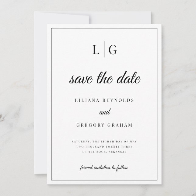 Invitation Initiales Monogramme mariage Enregistrer la date (Devant)