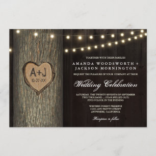 Invitation Initiales sculptées Vieux Chêne Arbre Mariage Invi