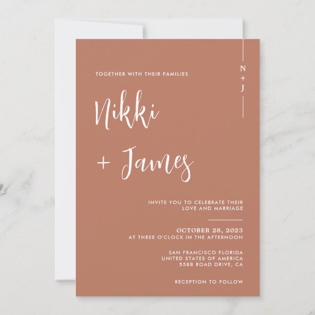 Invitation Initiales simples Script Terracotta Mariage photo (Dos)