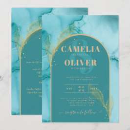 Invitation INK Abstrait Turquoise Turquoise Gold Wedding INVI