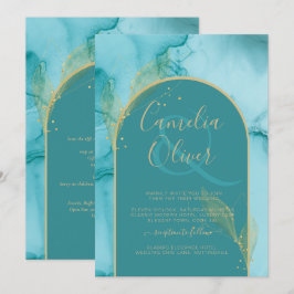 Invitation INK Abstrait Turquoise Turquoise Gold Wedding INVI