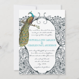 Invitation Inséparable Motif Whimsical Peacock de la marine M