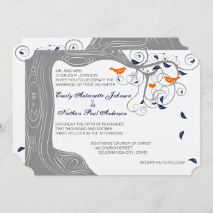 Invitation Inséparable romantique Arbre Orange Marine Mariage