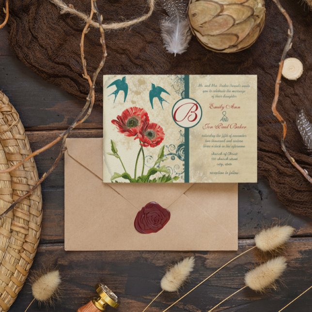 Invitation Inséparable Rouge Turquoise dentelle Damask Mariag (Créateur téléchargé)