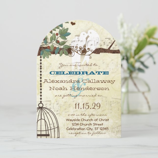 Invitation Inséparables assis dans un mariage d'arbre Inviter (Debout devant)