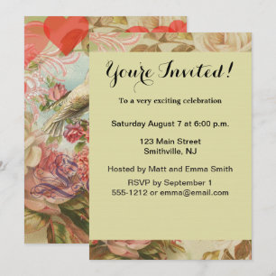 Invitation Inséparables Coeur antique Vintage