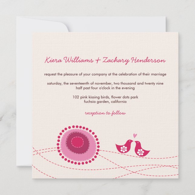 Invitation Inséparables Dots Roses Jolies Fleurs Mariage Invi (Devant)