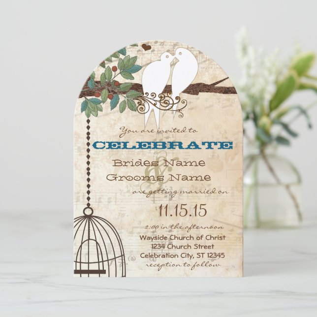 Invitation Inséparables Doves assis dans un mariage d'arbre I (Debout devant)