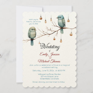 Invitation Inséparables rustiques de bois Mariage romantique