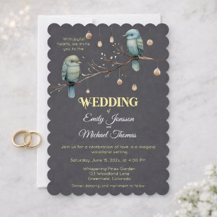 Invitation Inséparables rustiques de bois Mariage romantique
