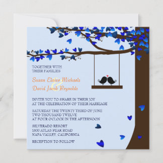 Invitation Inséparables tombant dans les coeurs Bleu de chêne