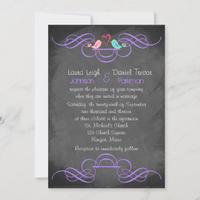 Invitation Inséparables Whimsical, Mariage Chalkboard - Viole (Devant)