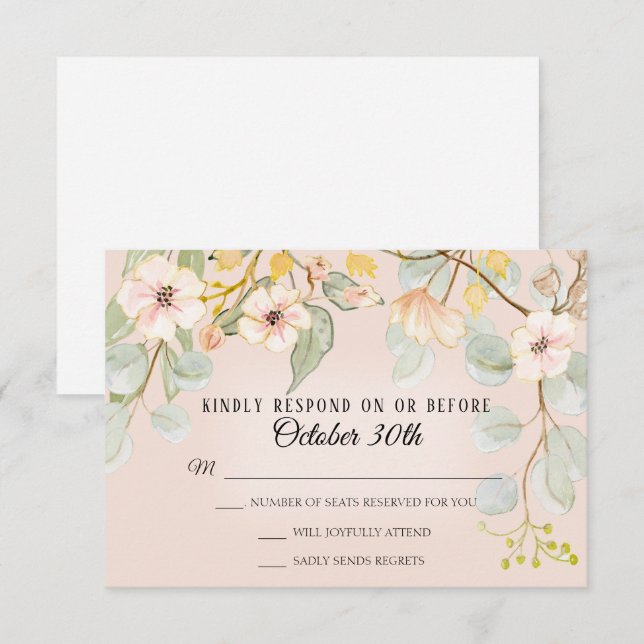 Invitation Inspiration Nature Rose Pâle Peach Aquarelle RSVP (Devant / Derrière)