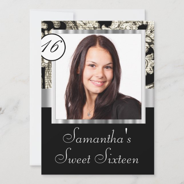 Invitation Instagram et sweet sixteen damassé (Devant)