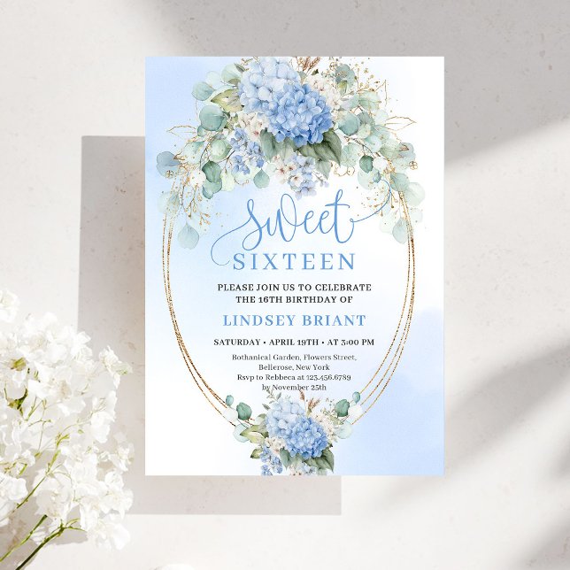 Invitation Instant Download Blue Floral Gold Sweet 16 Invite (Instant Download Blue Floral Gold Sweet 16 Invitation)