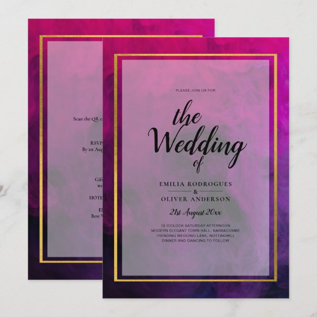 Invitation Intense Magenta Plum Purple Encre Mariage INVITE (Devant / Derrière)