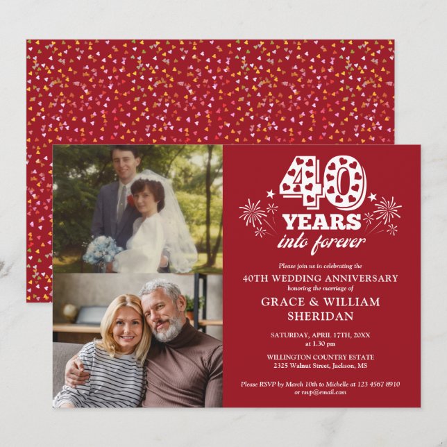 Invitation Into Forever Ruby 40e anniversaire du Mariage 2 Ph (Devant / Derrière)